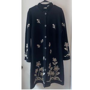 Embroidered Wool Coat - Madison Studio Black Long Line Overcoat Sz XL